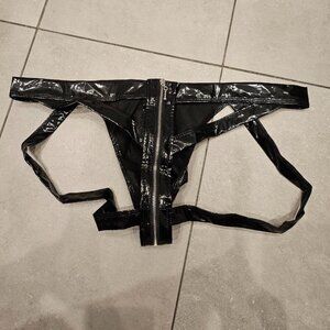 PVC WetLook Jockstrap Underwear with zipper front-back Sexy Gay Kinky Fetish CBT